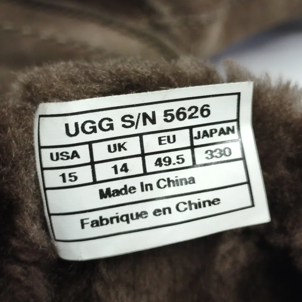 UGG Men's Size 15 Brown Leather/Suede Pull-On Boots Sheepskin Fur Lining
